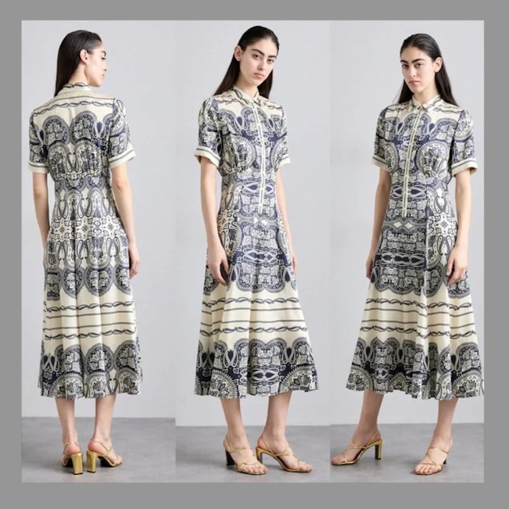 Sandro Patterned Paisley Scarf Print Marine Midi Dress (Size Fr 42 / Us 10)